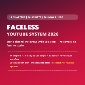 Faceless YouTube System 2026 — The Complete Research-to-Revenue System (Premium Ebook + 3 Bonuses)