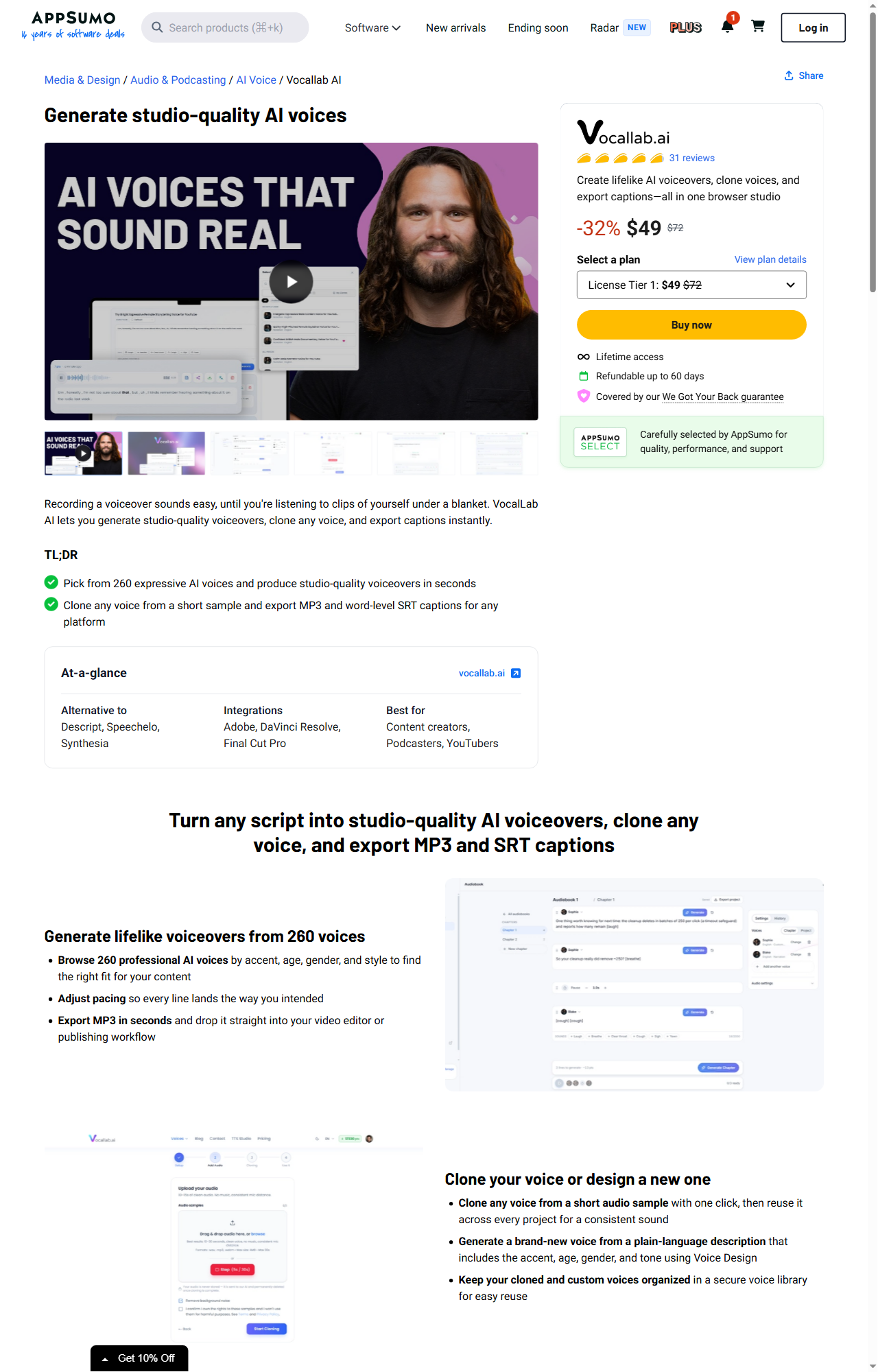 VocalLab AI on AppSumo - product page